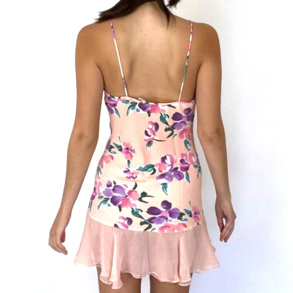 Vintage Peach Floral Ruffle Lace Mini Slip Dress - Picture 9 of 12